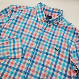 Vineyard Vines Mens Slim Fit Tucker Shirt Pink Blue Gingham Check Cotton Size M